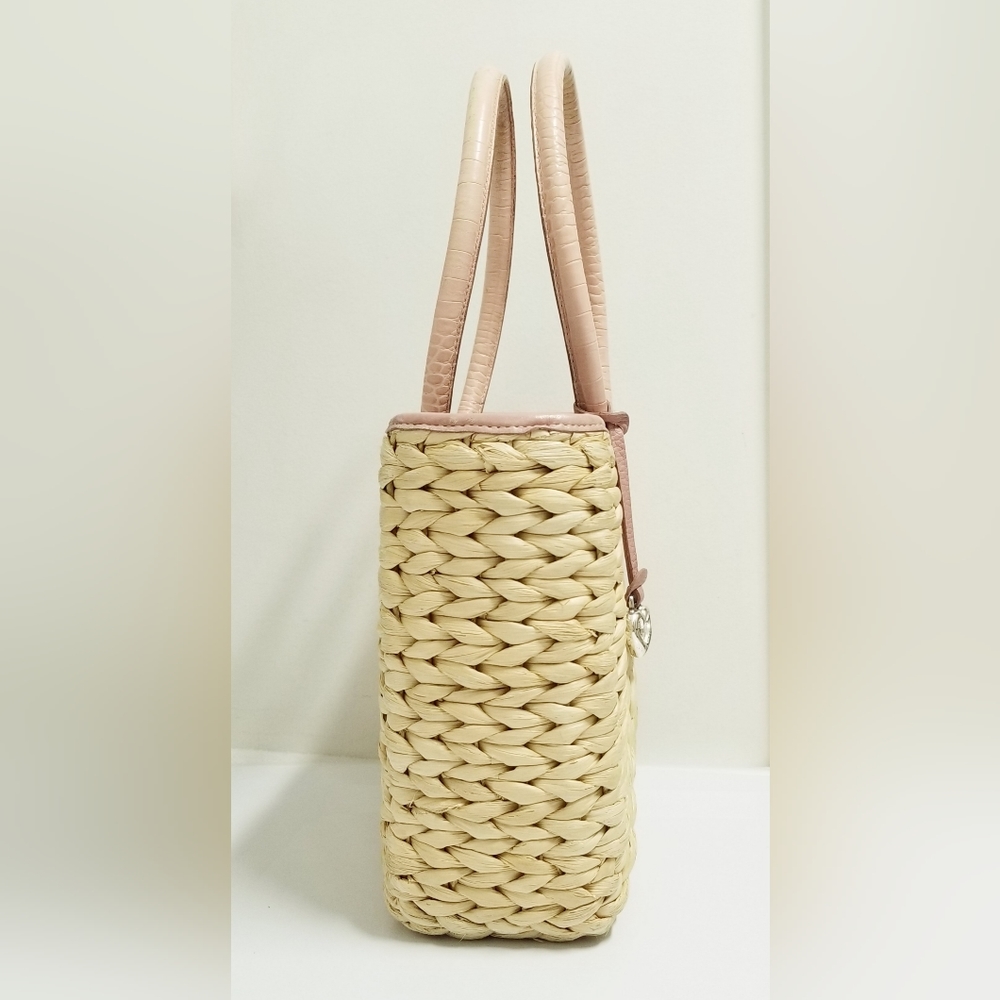 BRIGHTON Leili Leather Trim Straw Tote Bag Dusty Rose Pink - Picture 8 of 15